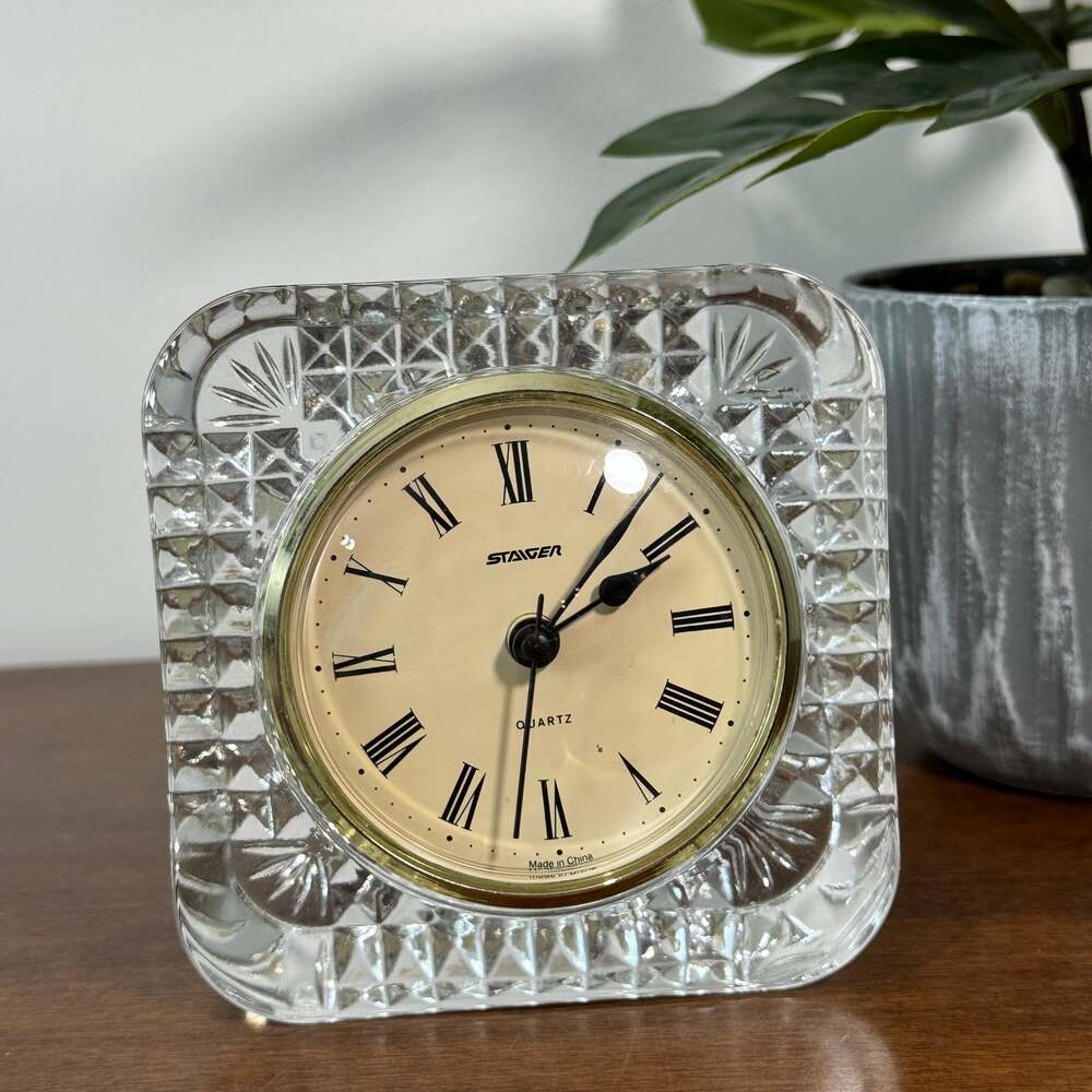 Stager Quartz Desk Mantel Clock Cristal d'Arques Genuine Lead Crystal Square